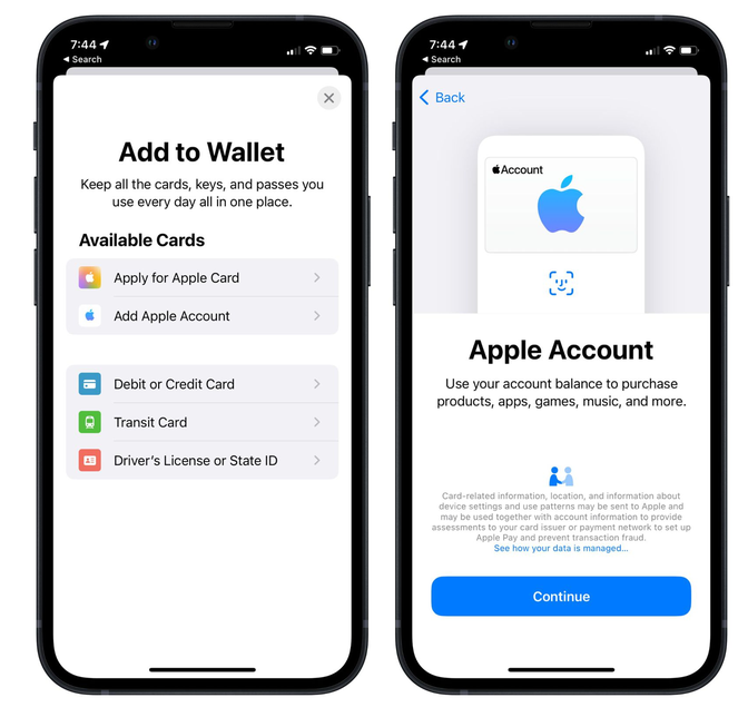 天河苹果手机维修分享iOS 15.5钱包App如何添加 Apple 账户 