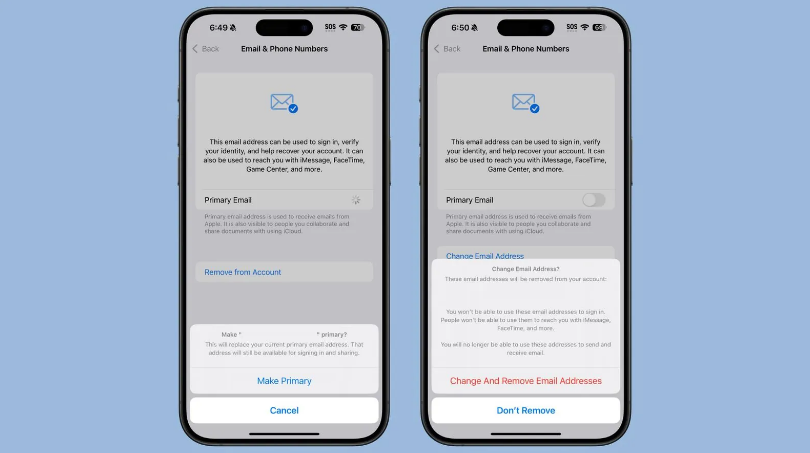 天河苹果手机维修分享苹果 iOS 18.1 支持设置“主要”邮箱地址并更改 iCloud 邮箱 